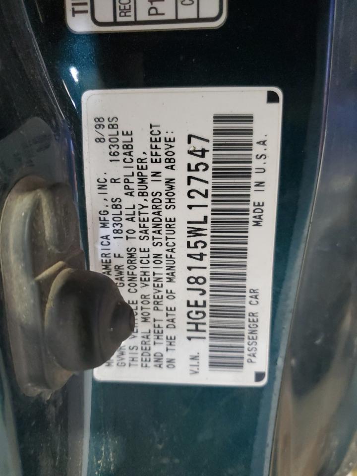 1998 Honda Civic Ex VIN: 1HGEJ8145WL127547 Lot: 66138885