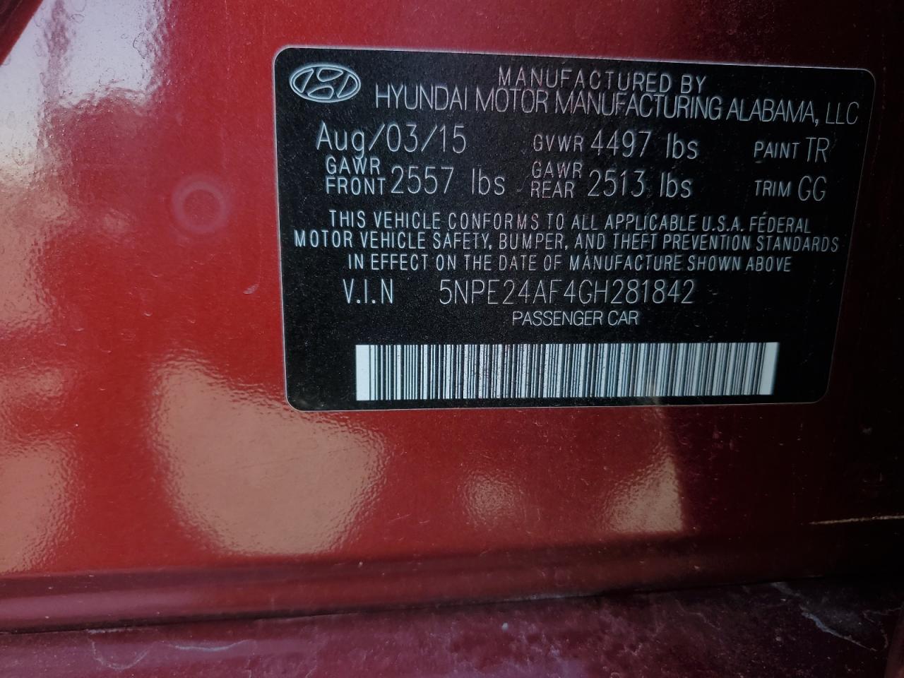 2016 Hyundai Sonata Se VIN: 5NPE24AF4GH281842 Lot: 63702375