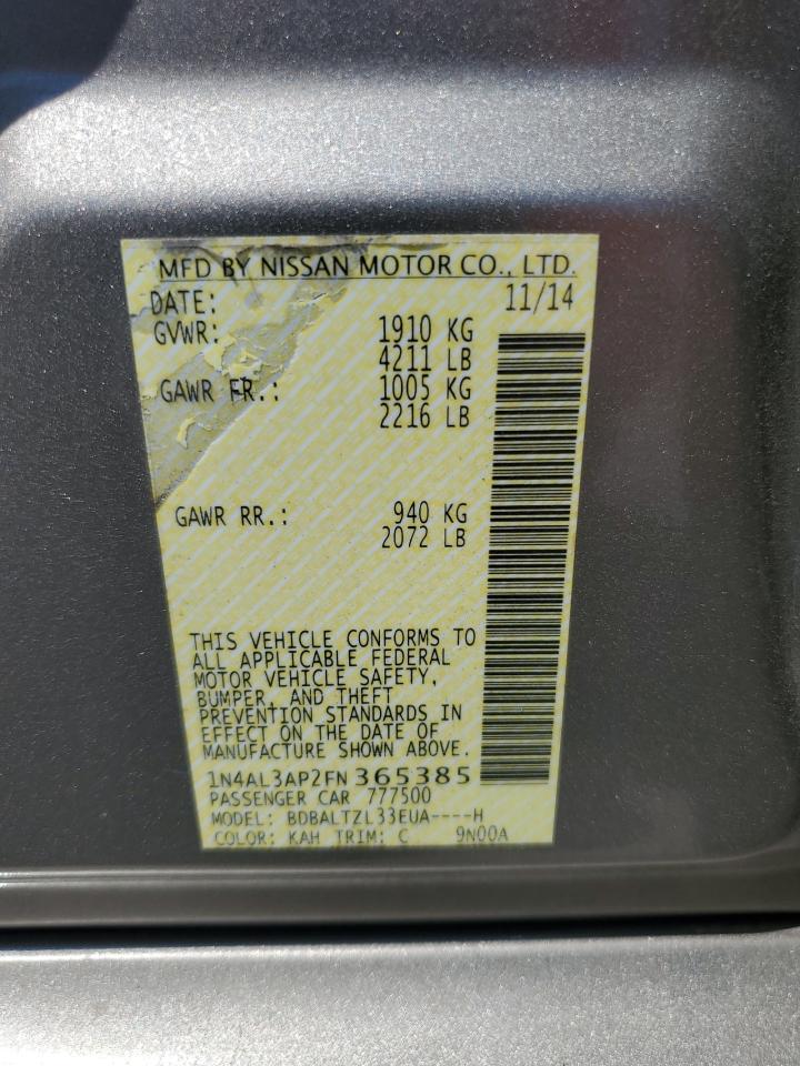 2015 Nissan Altima 2.5 VIN: 1N4AL3AP2FN365385 Lot: 63037545