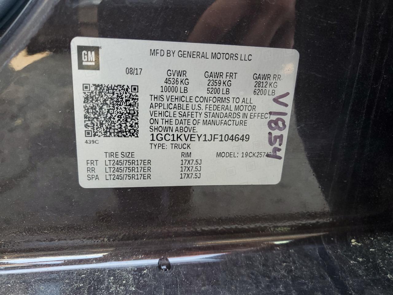 2018 Chevrolet Silverado K2500 Heavy Duty Lt VIN: 1GC1KVEY1JF104649 Lot: 65530895