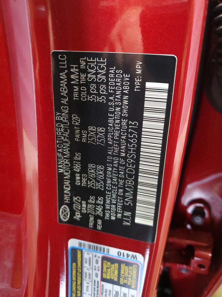 2025 Hyundai Tucson Sel VIN: 5NMJBCDE9SH565713 Lot: 65438535