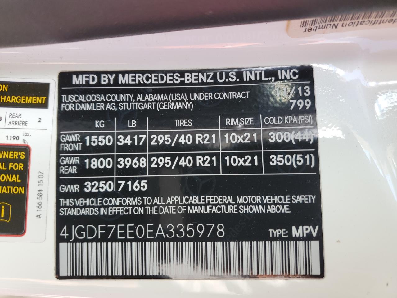 2014 Mercedes-Benz Gl 63 Amg VIN: 4JGDF7EE0EA335978 Lot: 63092745