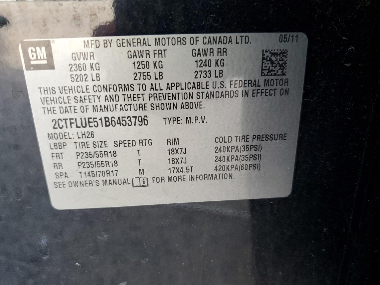2011 GMC Terrain Slt VIN: 2CTFLUE51B6453796 Lot: 64573015
