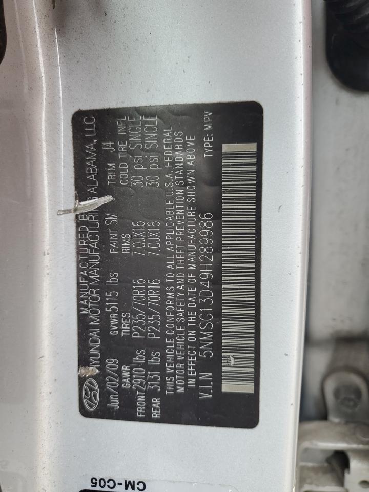 2009 Hyundai Santa Fe Gls VIN: 5NMSG13D49H289986 Lot: 65086385