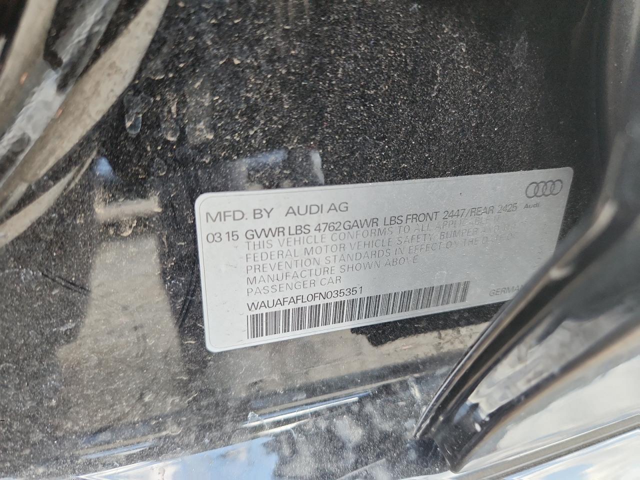 2015 Audi A4 Premium VIN: WAUAFAFL0FN035351 Lot: 65386005
