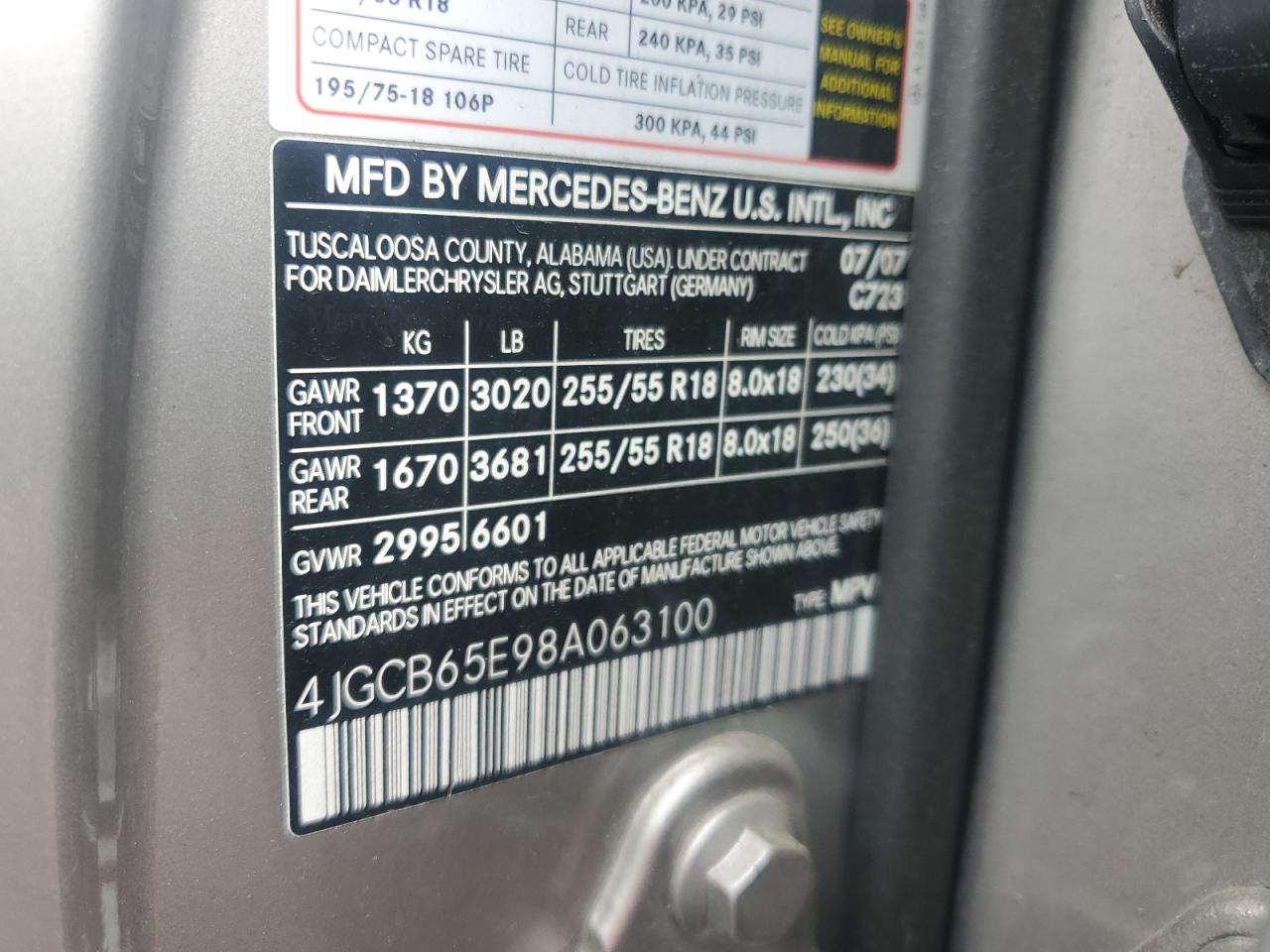 2008 Mercedes-Benz R 350 VIN: 4JGCB65E98A063100 Lot: 63984695