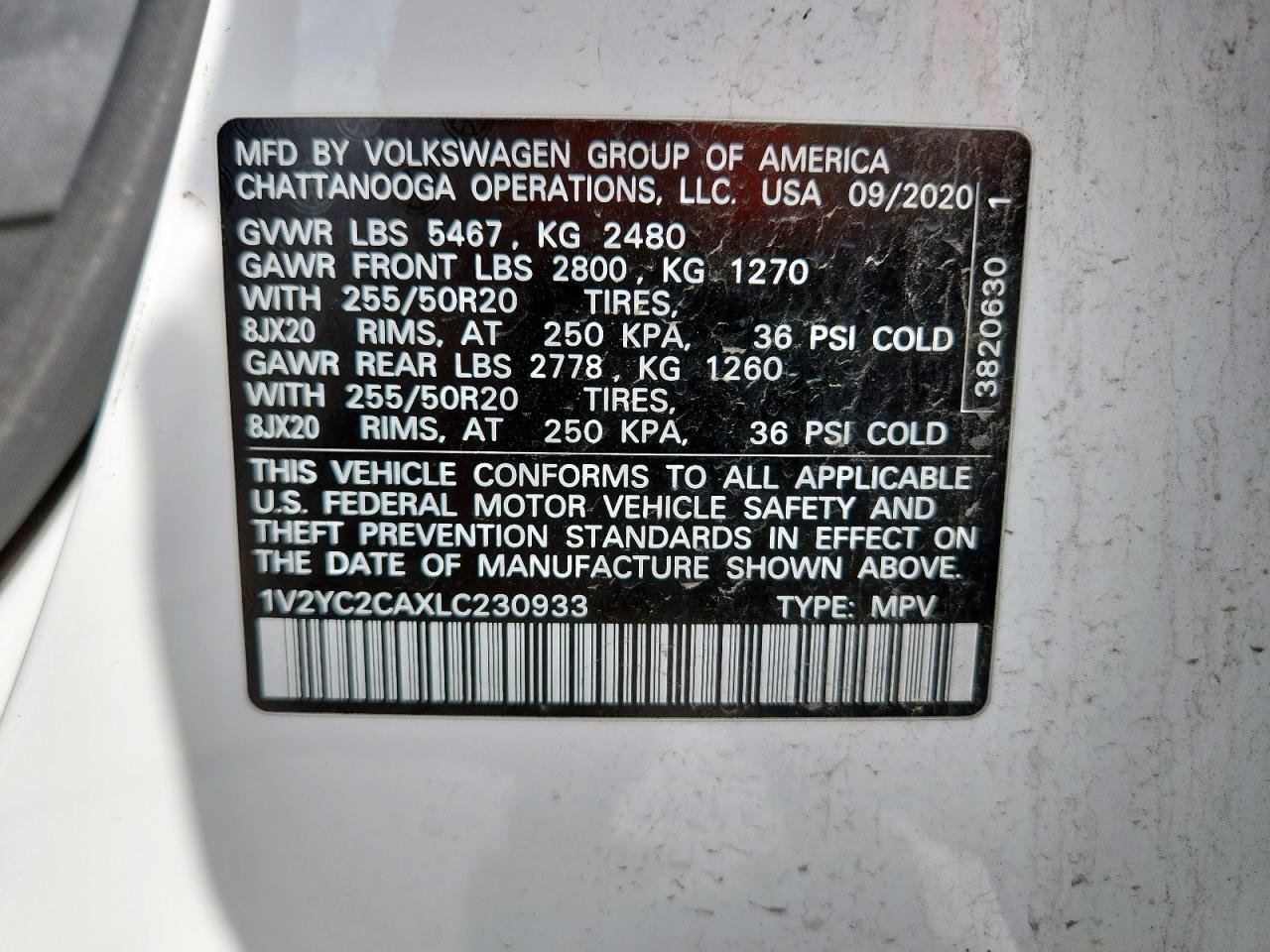 2020 Volkswagen Atlas Cross Sport Se VIN: 1V2YC2CAXLC230933 Lot: 62565745