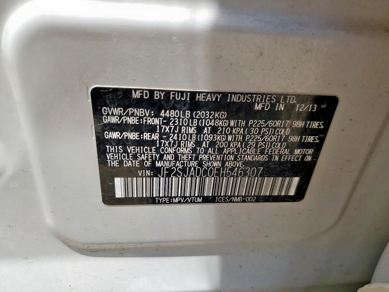 2014 Subaru Forester 2.5I Premium VIN: JF2SJADC0EH546307 Lot: 64775065
