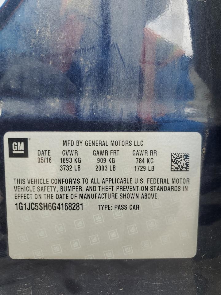 2016 Chevrolet Sonic Lt VIN: 1G1JC5SH6G4168281 Lot: 64624085