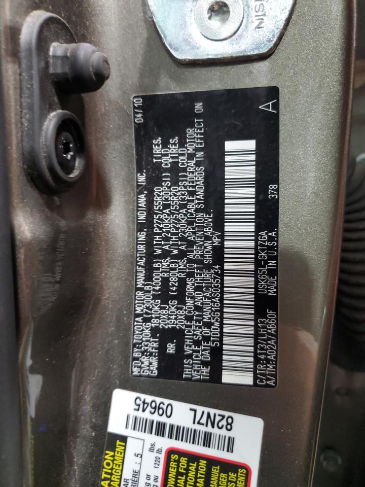 2010 Toyota Sequoia Platinum VIN: 5TDDW5G16AS035734 Lot: 64589005