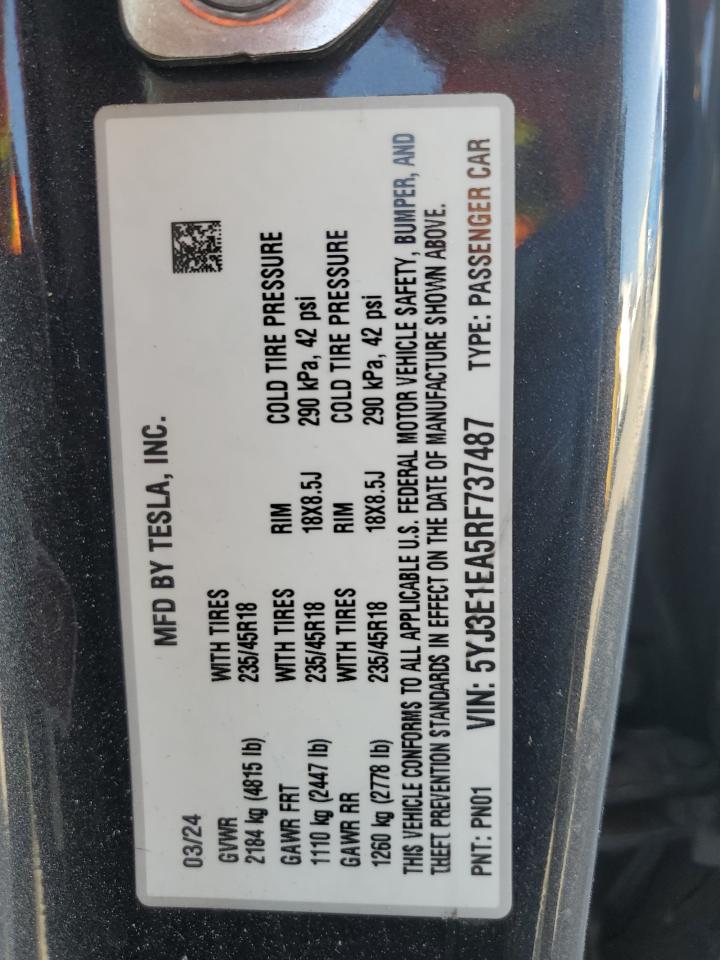 5YJ3E1EA5RF737487 2024 Tesla Model 3