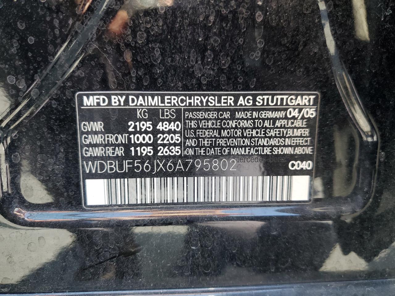 2006 Mercedes-Benz E 350 VIN: WDBUF56JX6A795802 Lot: 64547315