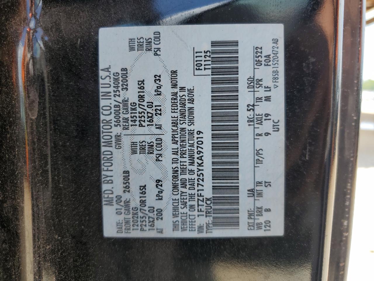 2000 Ford F150 VIN: 1FTZF1725YKA97019 Lot: 62730345