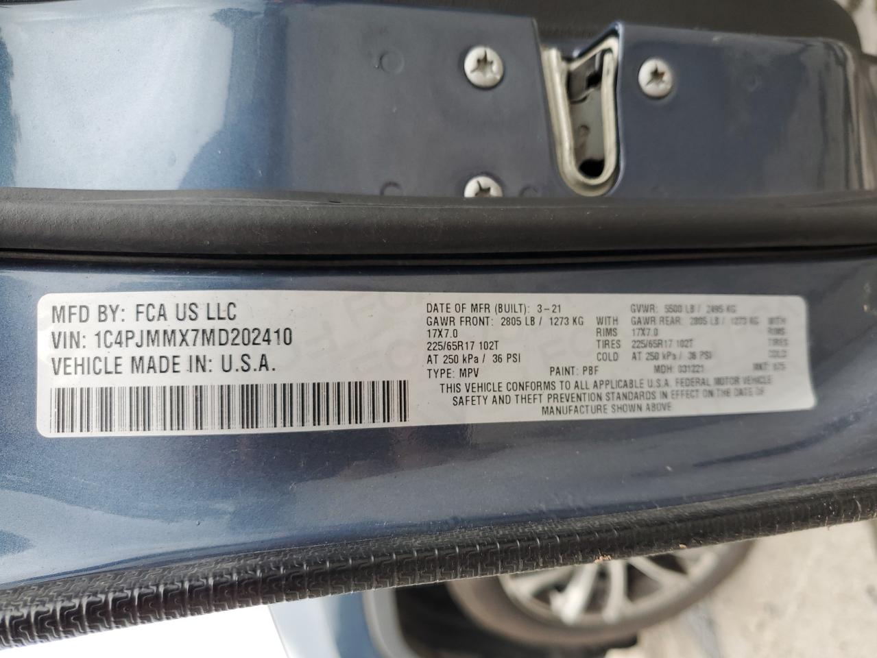 2021 Jeep Cherokee Latitude Lux VIN: 1C4PJMMX7MD202410 Lot: 64992155