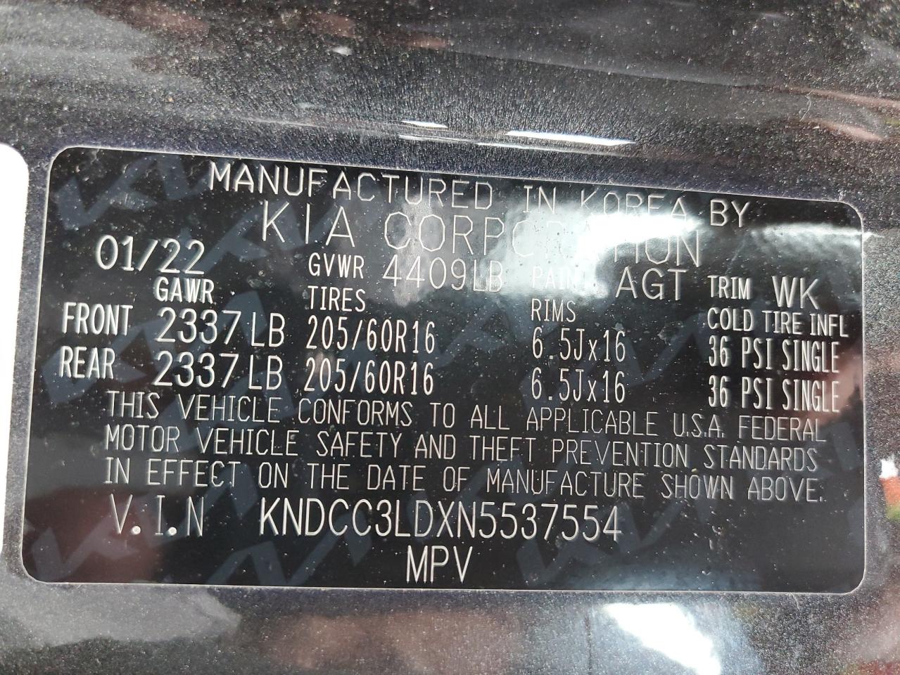 2022 Kia Niro Ex Premium VIN: KNDCC3LDXN5537554 Lot: 65092495