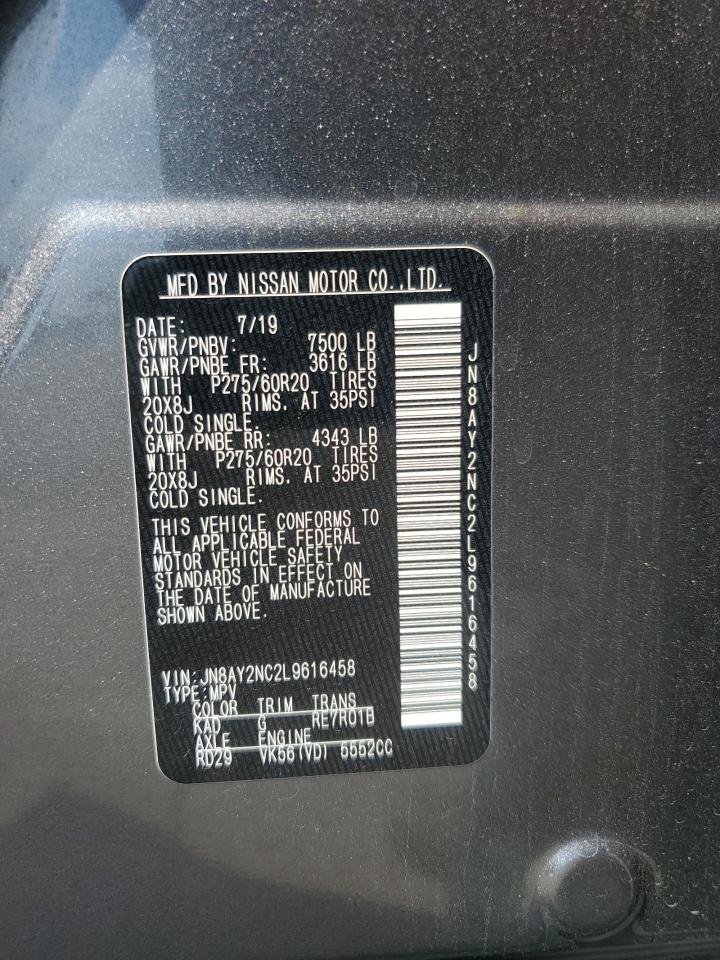 2020 Nissan Armada Sv VIN: JN8AY2NC2L9616458 Lot: 63971295
