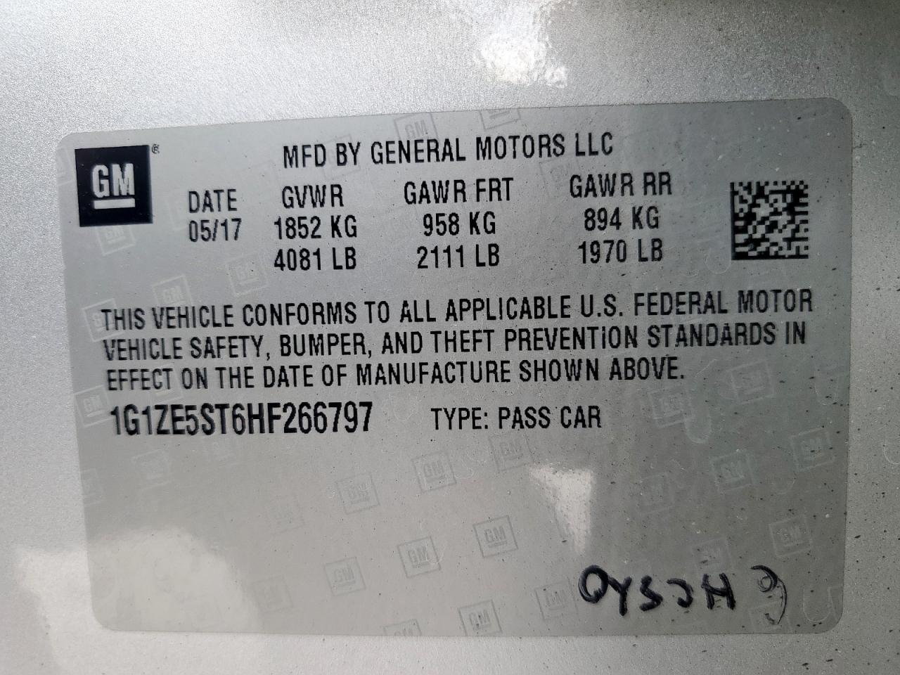 2017 Chevrolet Malibu Lt VIN: 1G1ZE5ST6HF266797 Lot: 63760135