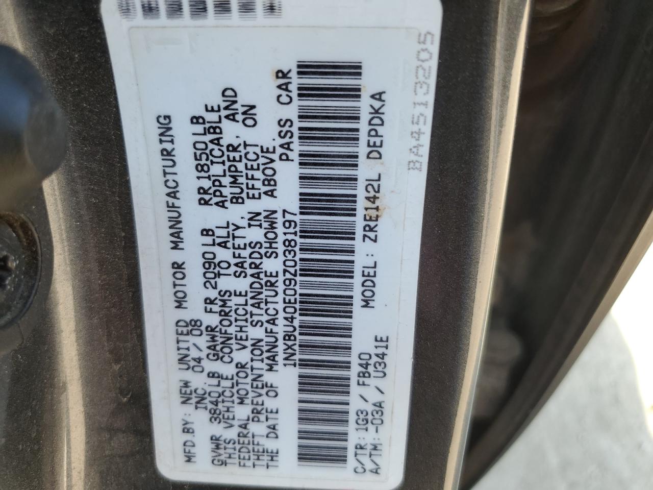 2009 Toyota Corolla Base VIN: 1NXBU40E09Z038197 Lot: 64397725