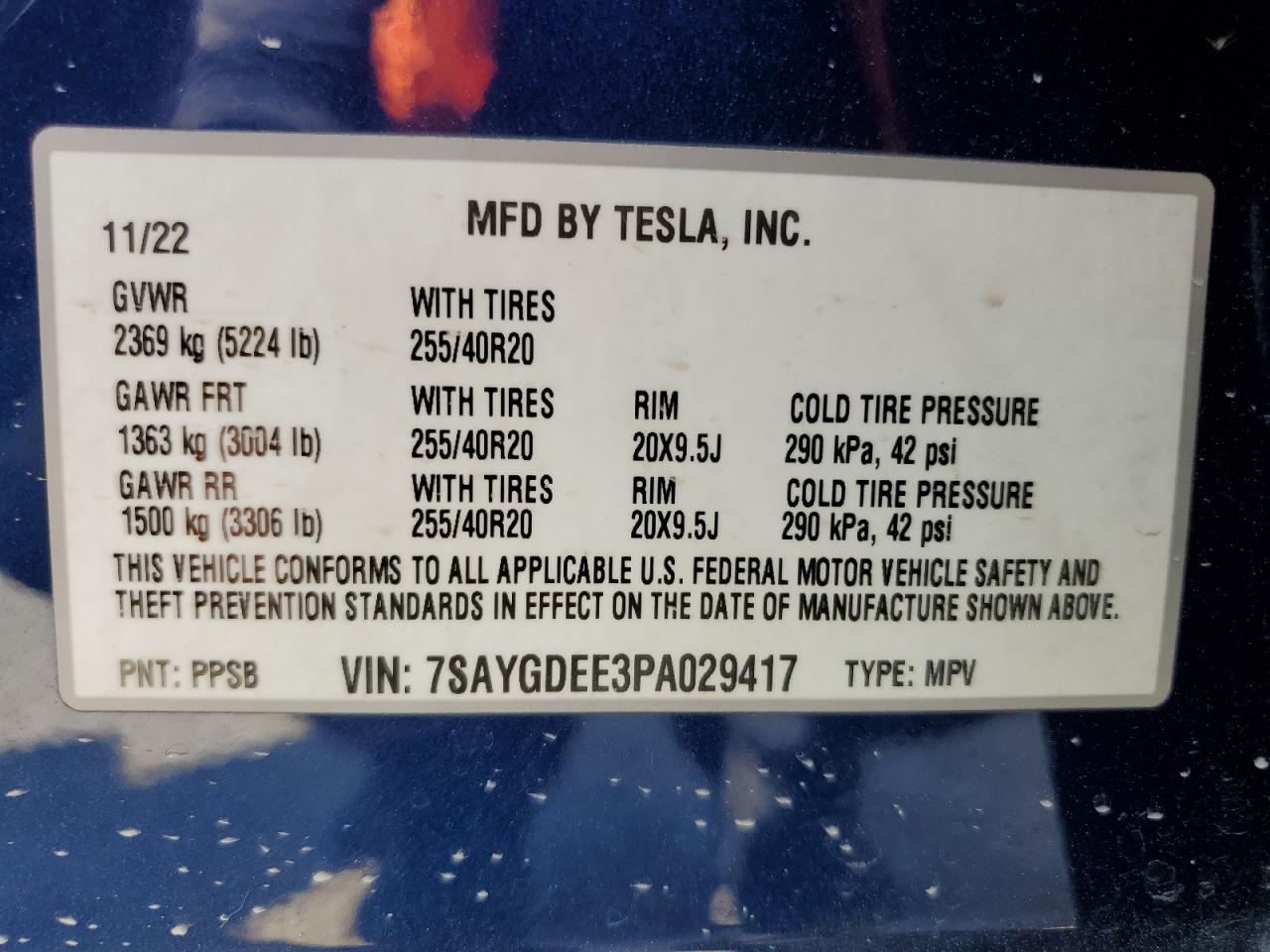 2023 Tesla Model Y VIN: 7SAYGDEE3PA029417 Lot: 65003385
