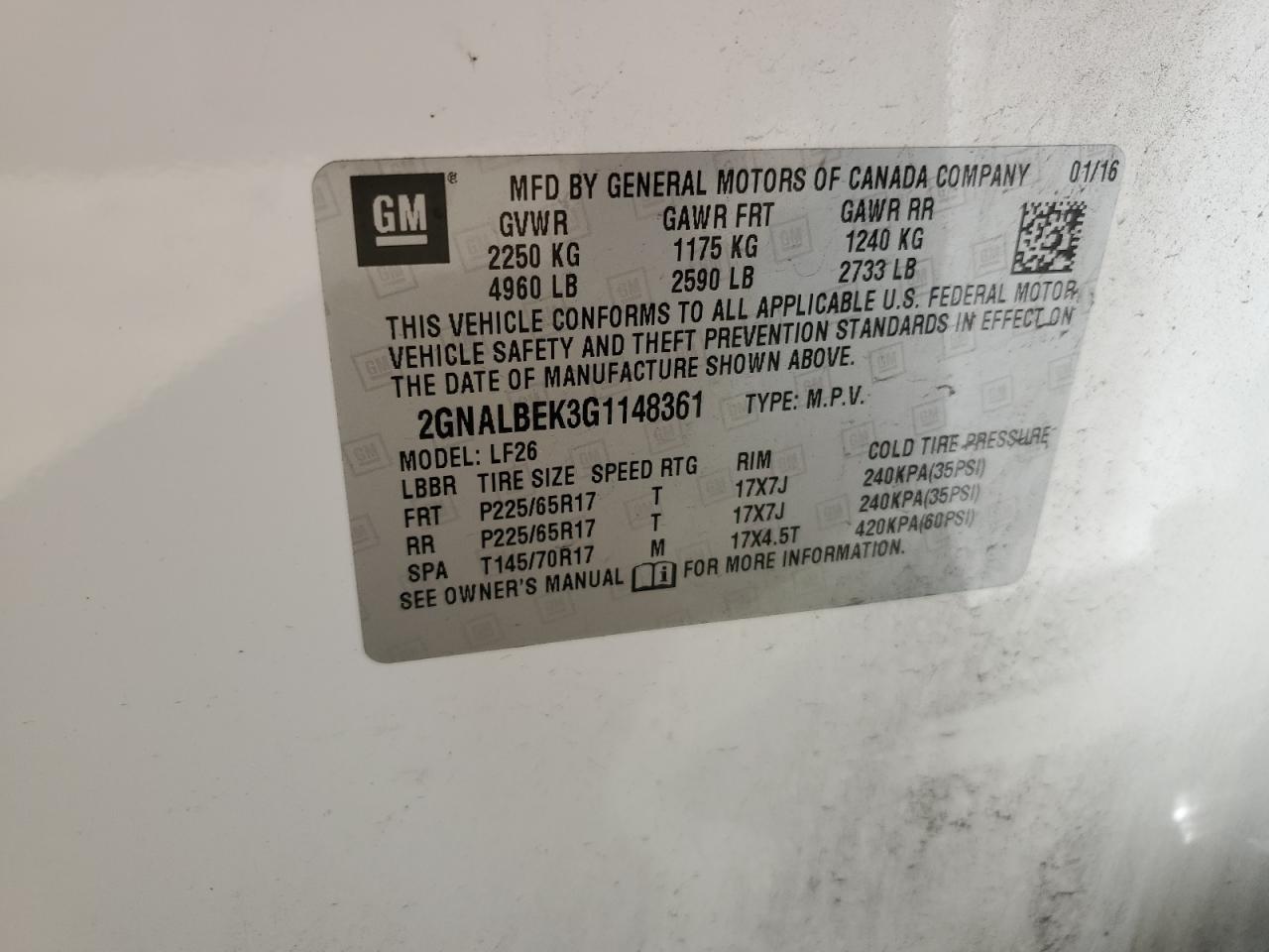 2016 Chevrolet Equinox Ls VIN: 2GNALBEK3G1148361 Lot: 65457585