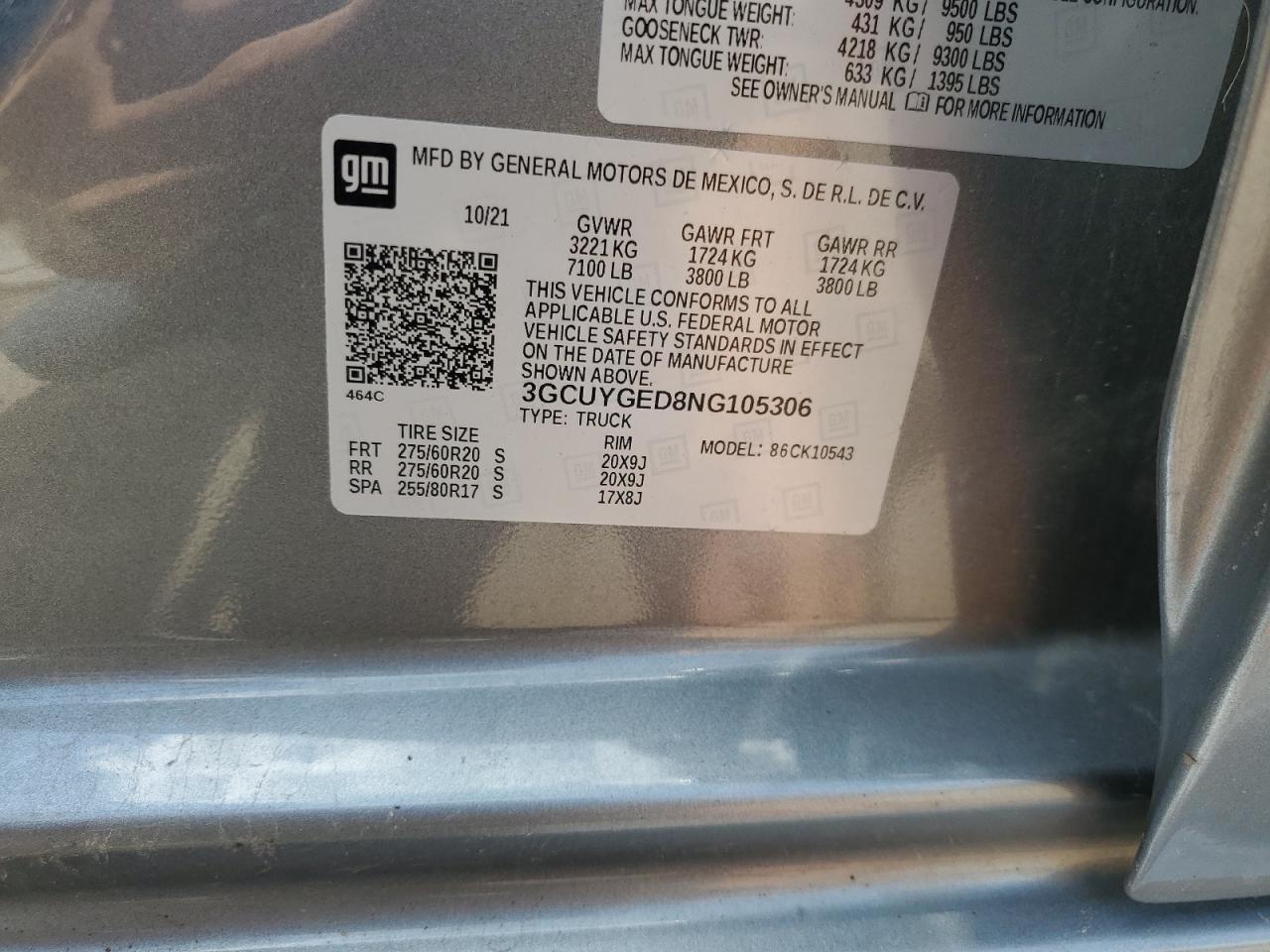 2022 Chevrolet Silverado Ltd K1500 Ltz VIN: 3GCUYGED8NG105306 Lot: 65422175