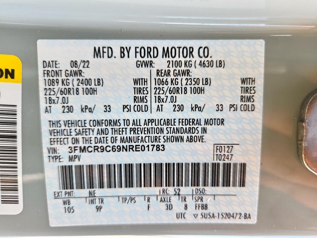 2022 Ford Bronco Sport Outer Banks VIN: 3FMCR9C69NRE01783 Lot: 64392475