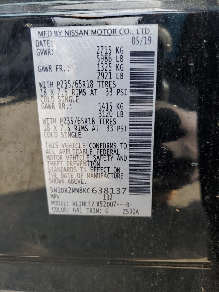 2019 Nissan Pathfinder S VIN: 5N1DR2MM8KC638137 Lot: 63346595