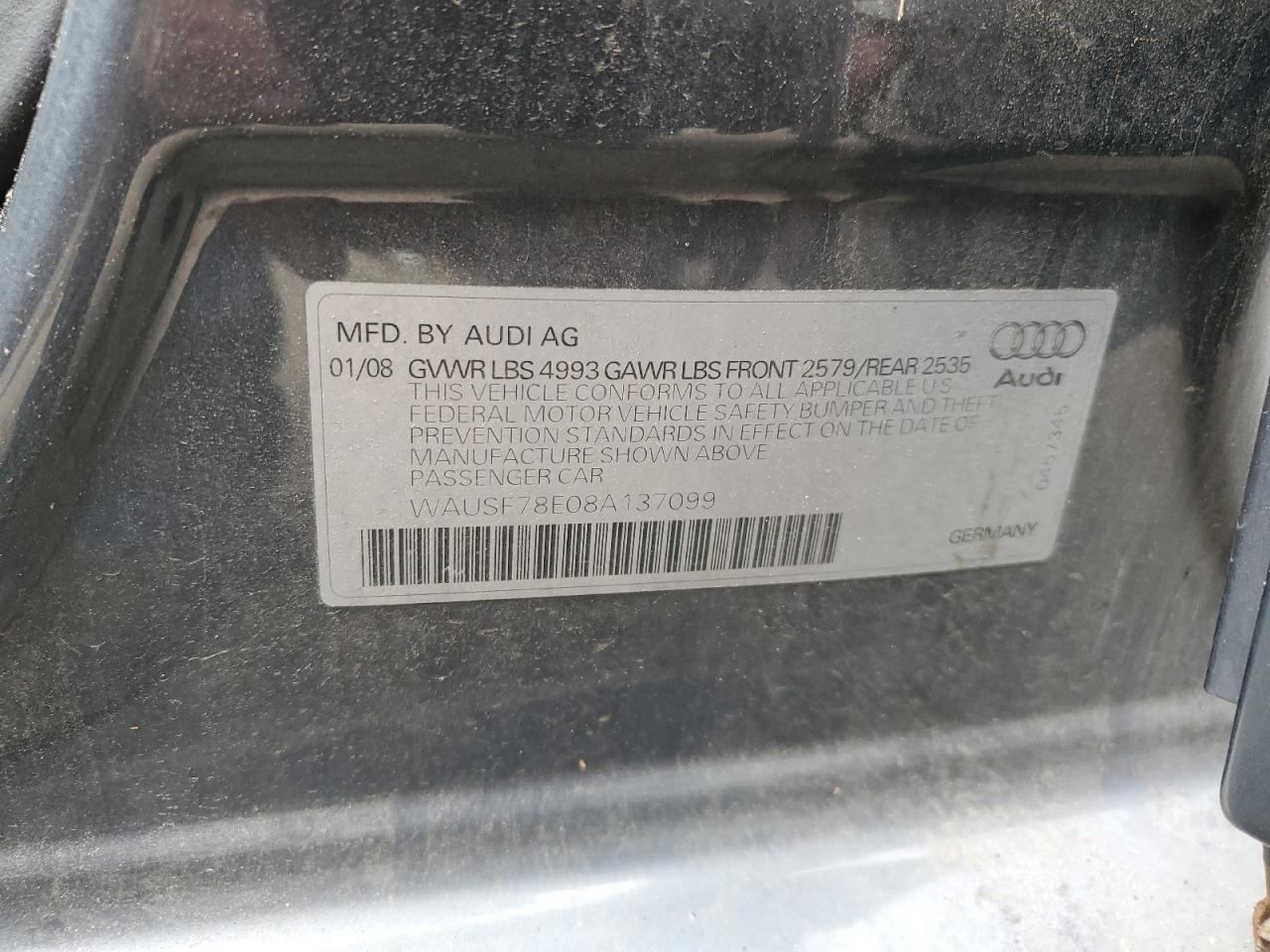 2008 Audi A4 S-Line 2.0T Avant Quattro VIN: WAUSF78E08A137099 Lot: 64322725