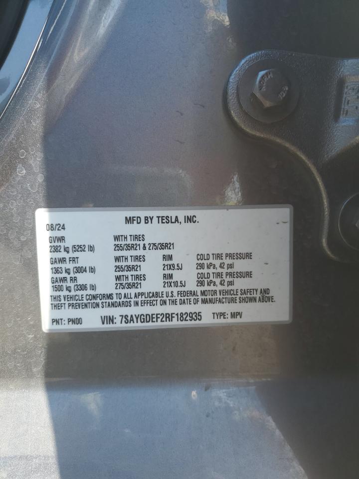2024 Tesla Model Y VIN: 7SAYGDEF2RF182935 Lot: 65458995