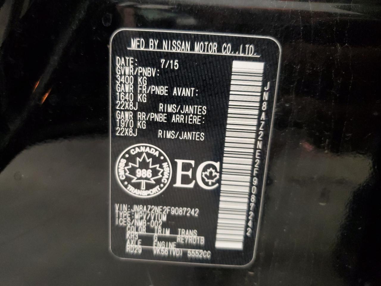 2015 Infiniti Qx80 VIN: JN8AZ2NE2F9087242 Lot: 62613505