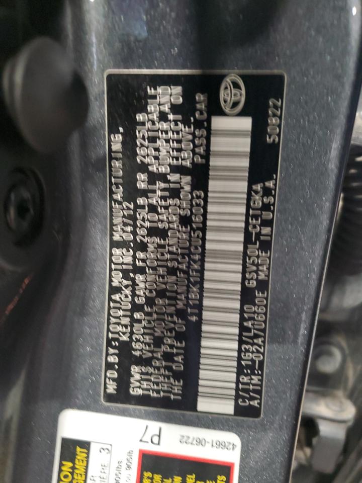 2012 Toyota Camry Se VIN: 4T1BK1FK4CU516033 Lot: 64373045