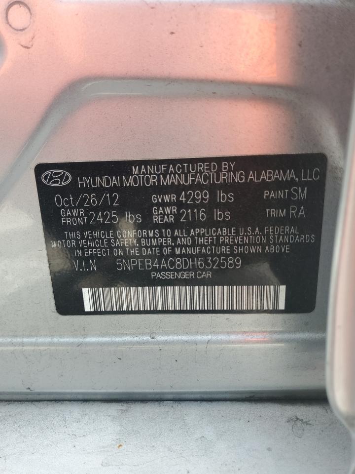2013 Hyundai Sonata Gls VIN: 5NPEB4AC8DH632589 Lot: 64902195
