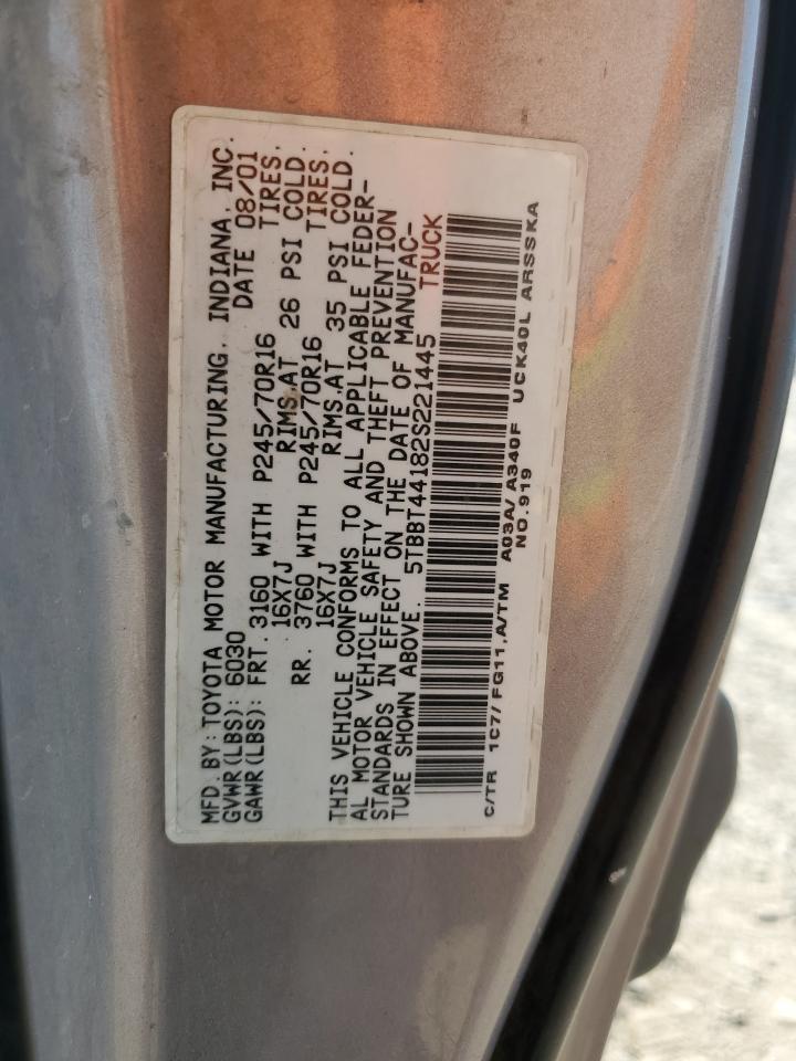 2002 Toyota Tundra Access Cab VIN: 5TBBT44182S221445 Lot: 64689305