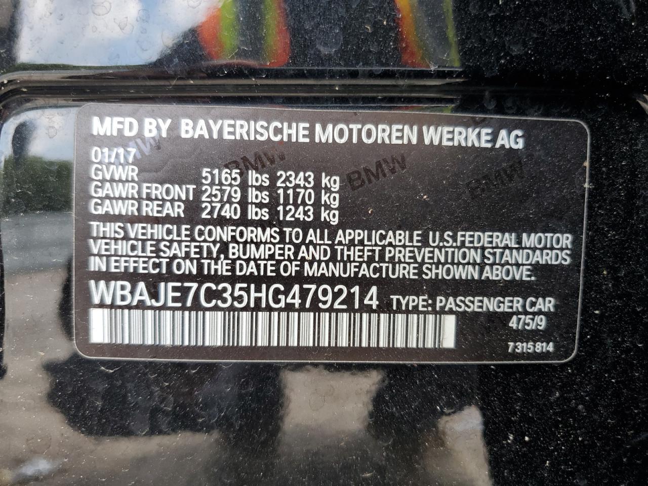 2017 BMW 540 Xi VIN: WBAJE7C35HG479214 Lot: 66921015