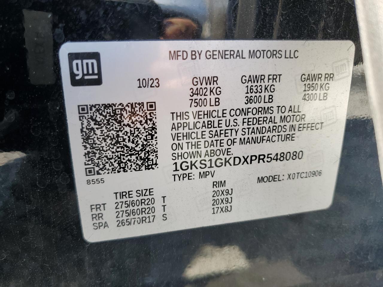 2023 GMC Yukon Xl C1500 Slt VIN: 1GKS1GKDXPR548080 Lot: 64664945