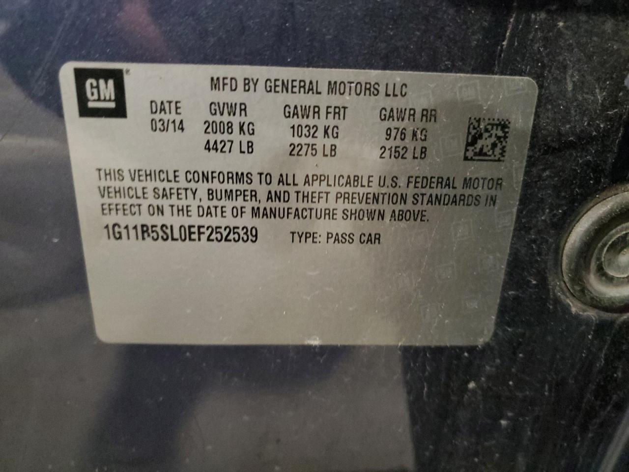 2014 Chevrolet Malibu Ls VIN: 1G11B5SL0EF252539 Lot: 63815195