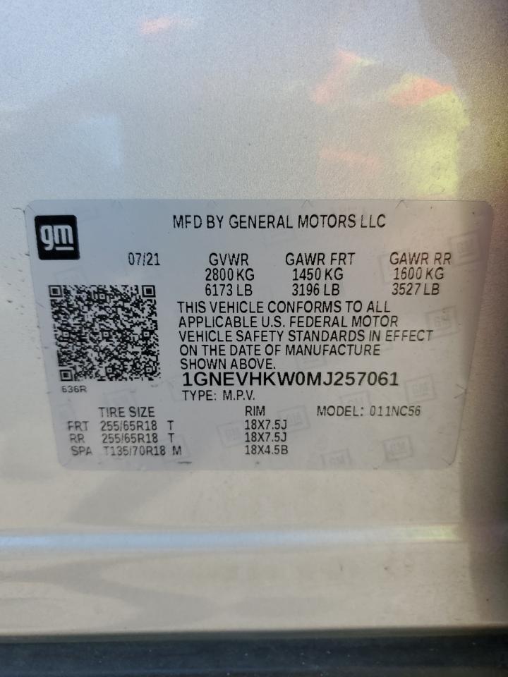 2021 Chevrolet Traverse Lt VIN: 1GNEVHKW0MJ257061 Lot: 63648405