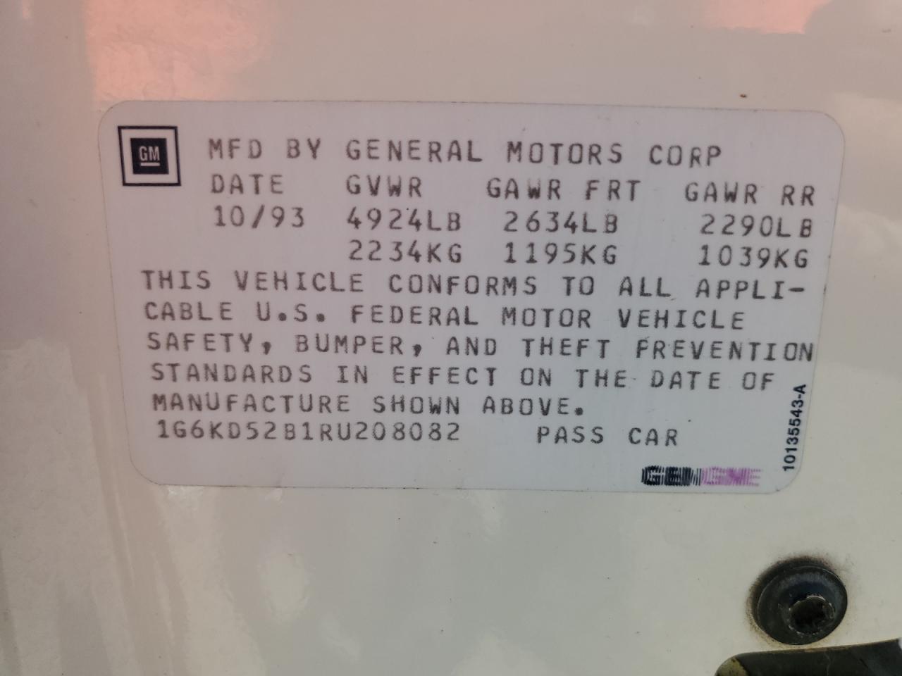 1994 Cadillac Deville VIN: 1G6KD52B1RU208082 Lot: 67021775