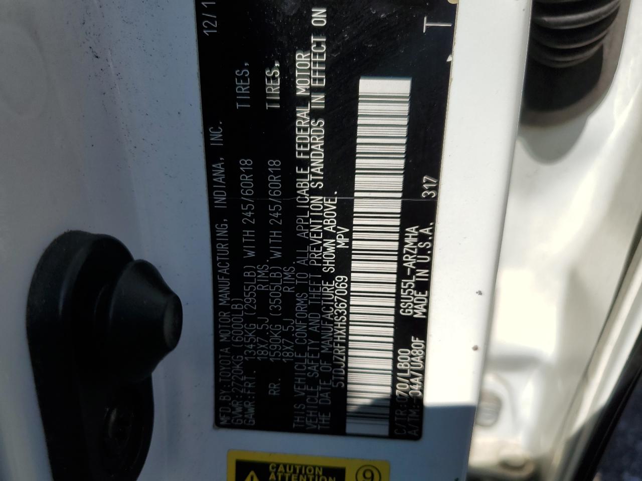 2017 Toyota Highlander Se VIN: 5TDJZRFHXHS367069 Lot: 64515005