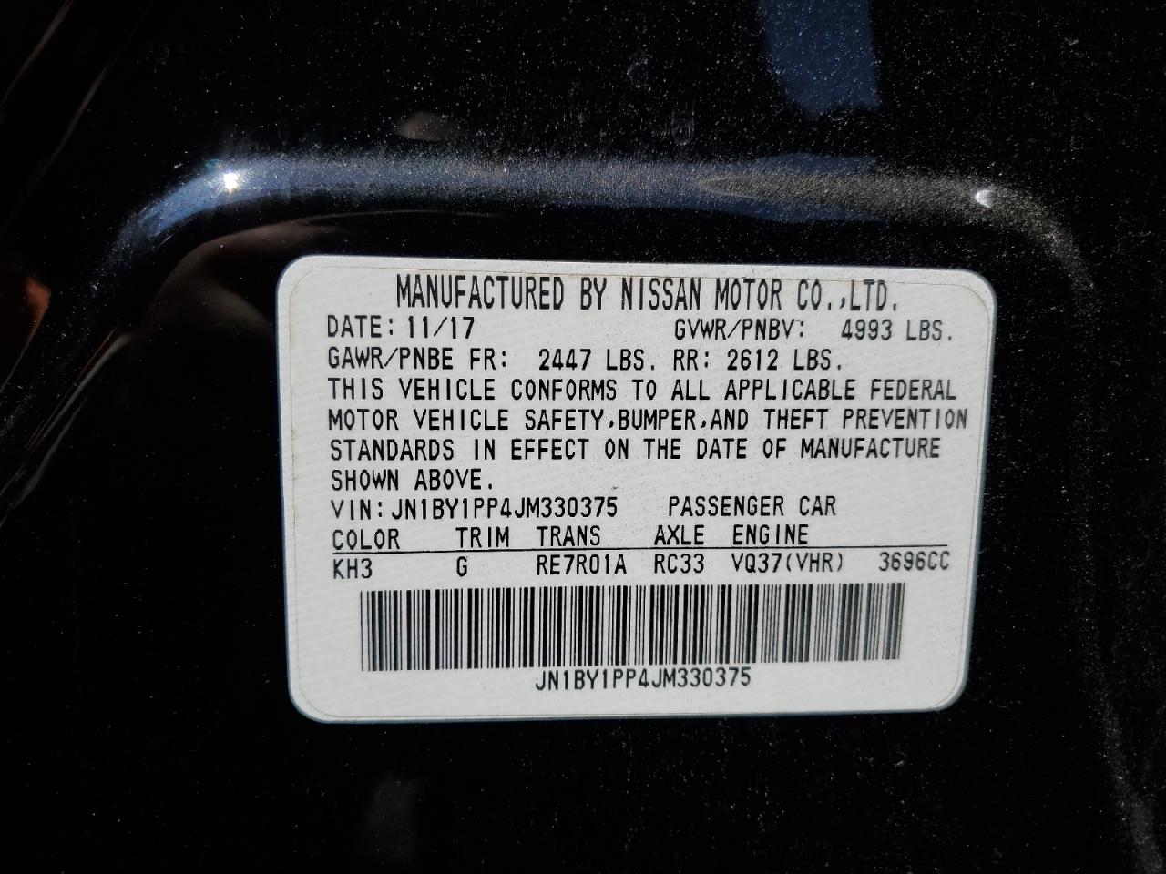 2018 Infiniti Q70L 3.7 Luxe VIN: JN1BY1PP4JM330375 Lot: 64426585