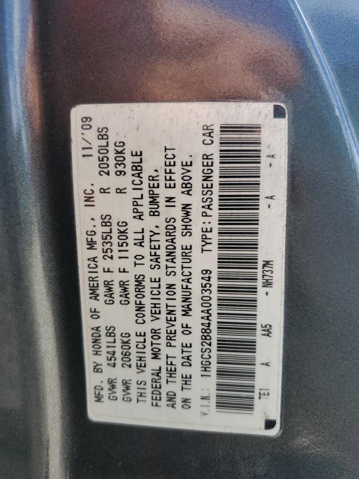 2010 Honda Accord Exl VIN: 1HGCS2B84AA003549 Lot: 65199245