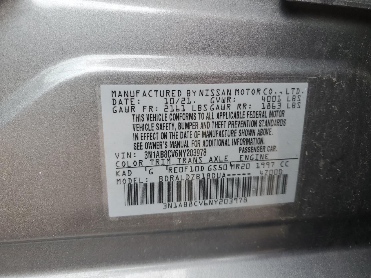 2022 Nissan Sentra Sv VIN: 3N1AB8CV6NY203978 Lot: 64087945