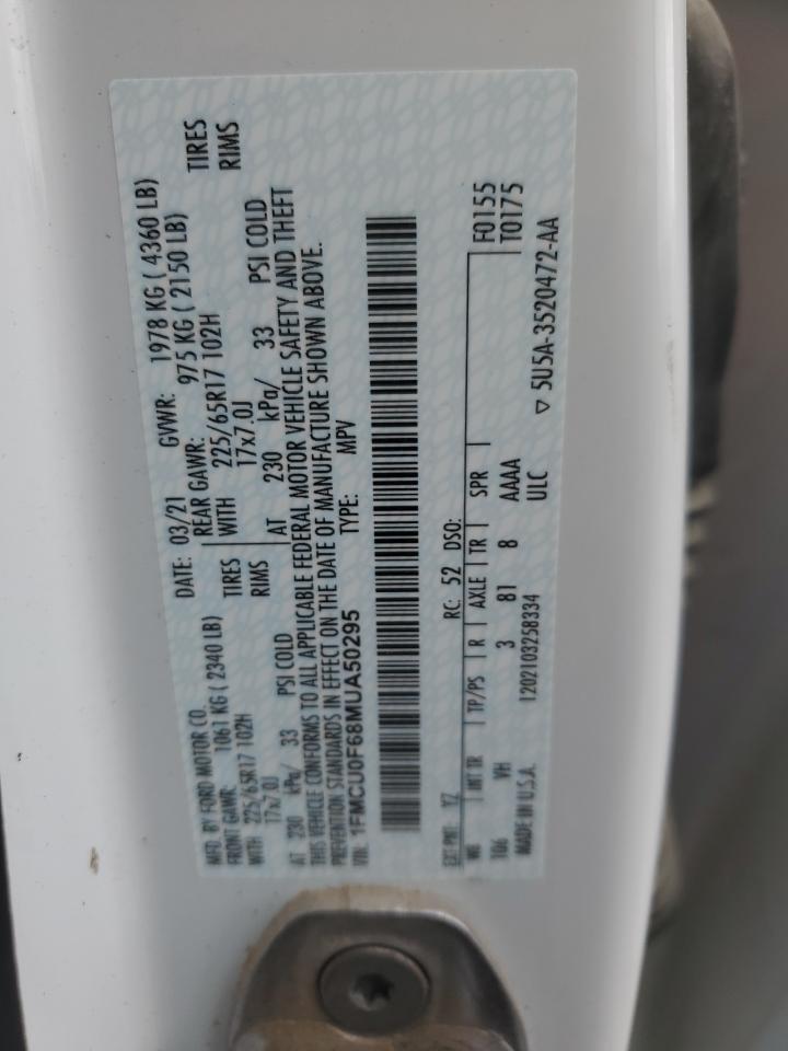 2021 Ford Escape S VIN: 1FMCU0F68MUA50295 Lot: 65458755