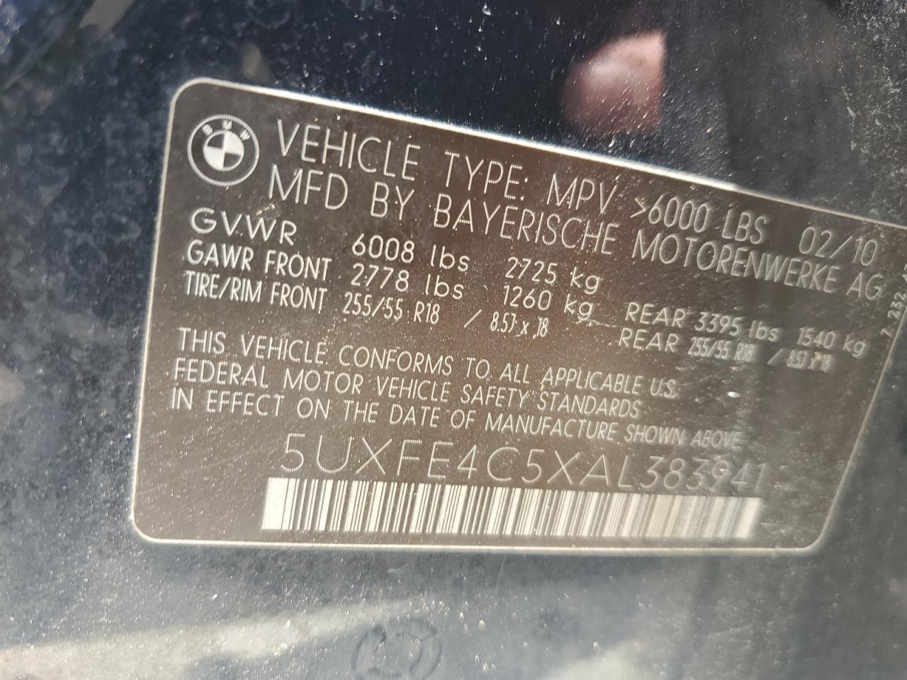 2010 BMW X5 xDrive30I VIN: 5UXFE4C5XAL383941 Lot: 64588475