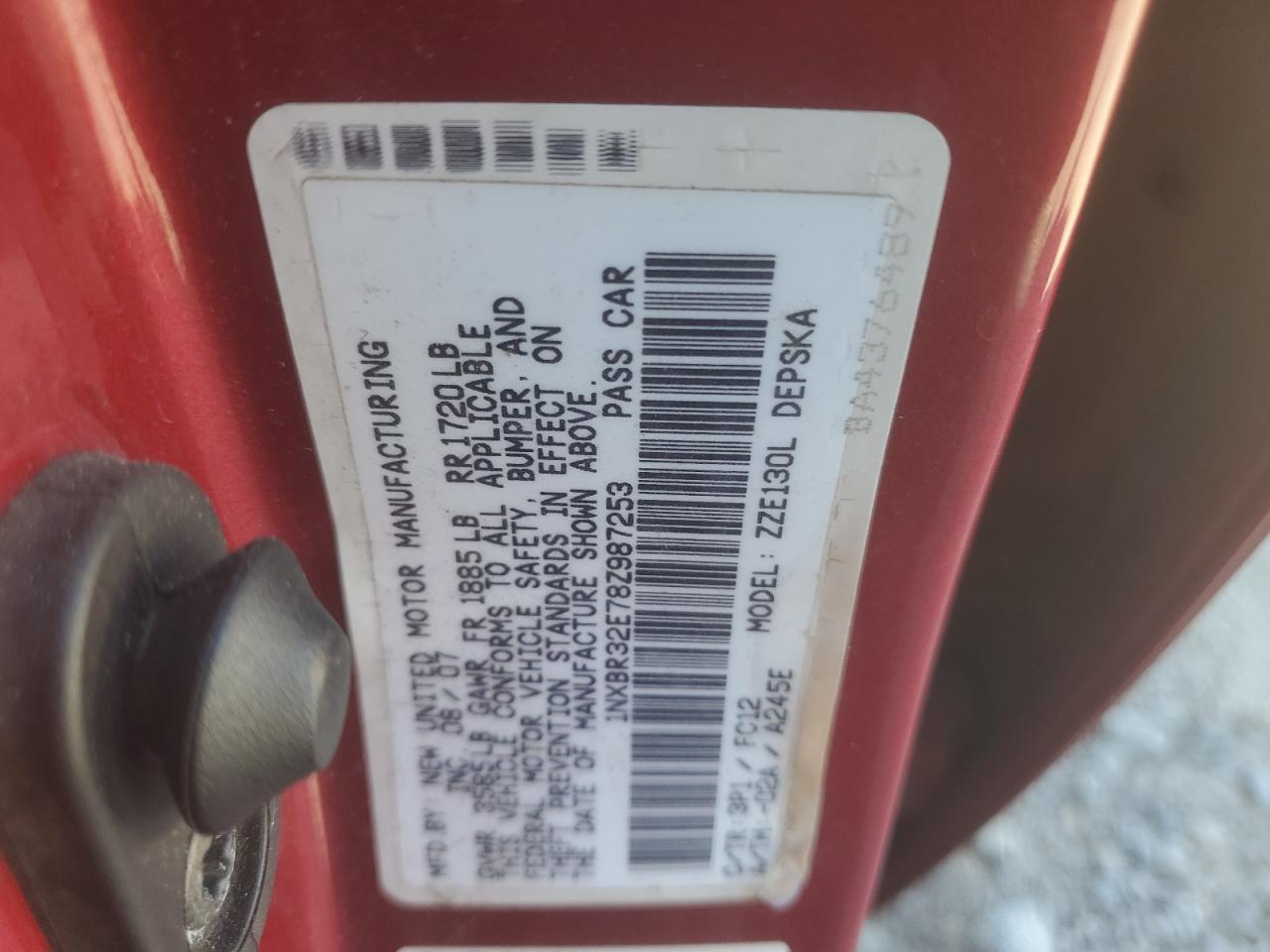 2008 Toyota Corolla Ce VIN: 1NXBR32E78Z987253 Lot: 65059865