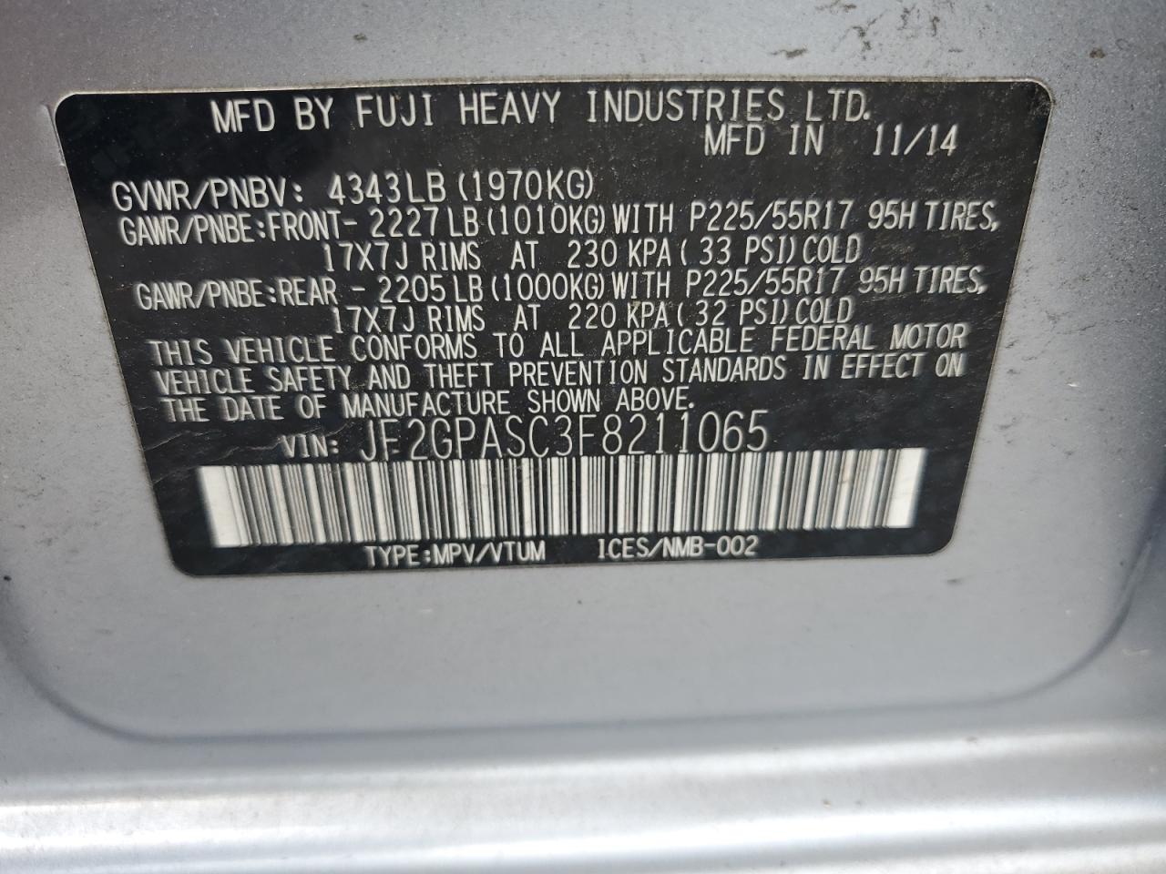 2015 Subaru Xv Crosstrek Sport Limited VIN: JF2GPASC3F8211065 Lot: 64643135