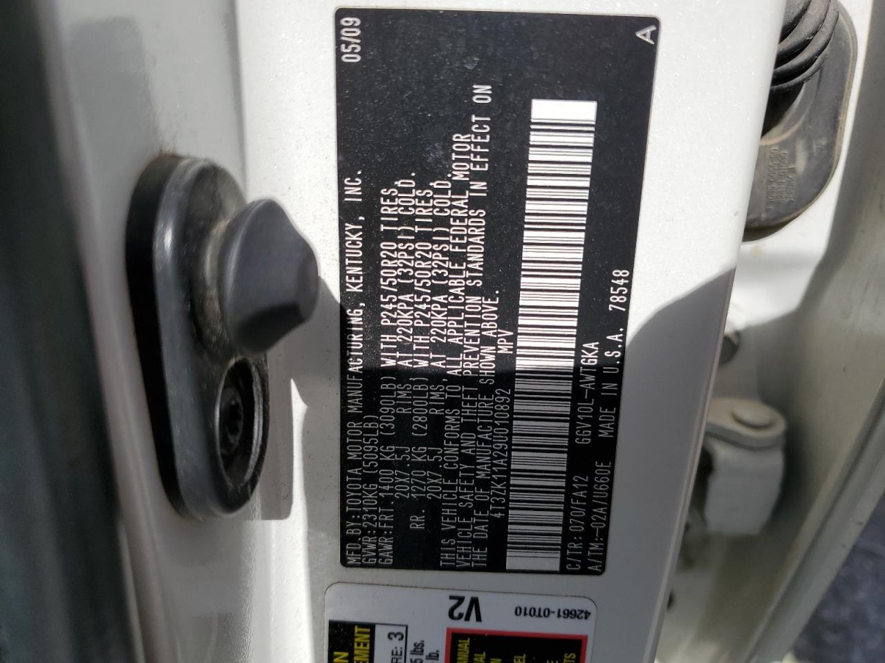 2009 Toyota Venza VIN: 4T3ZK11A29U010892 Lot: 65328355