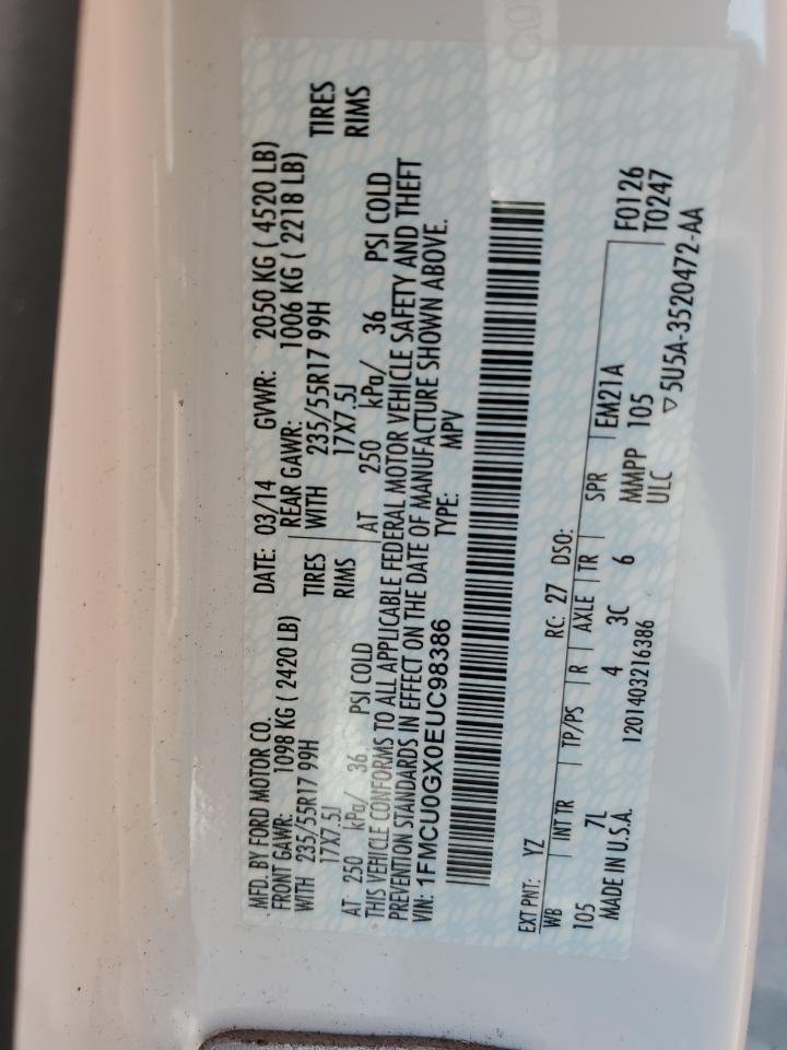 2014 Ford Escape Se VIN: 1FMCU0GX0EUC98386 Lot: 65322075