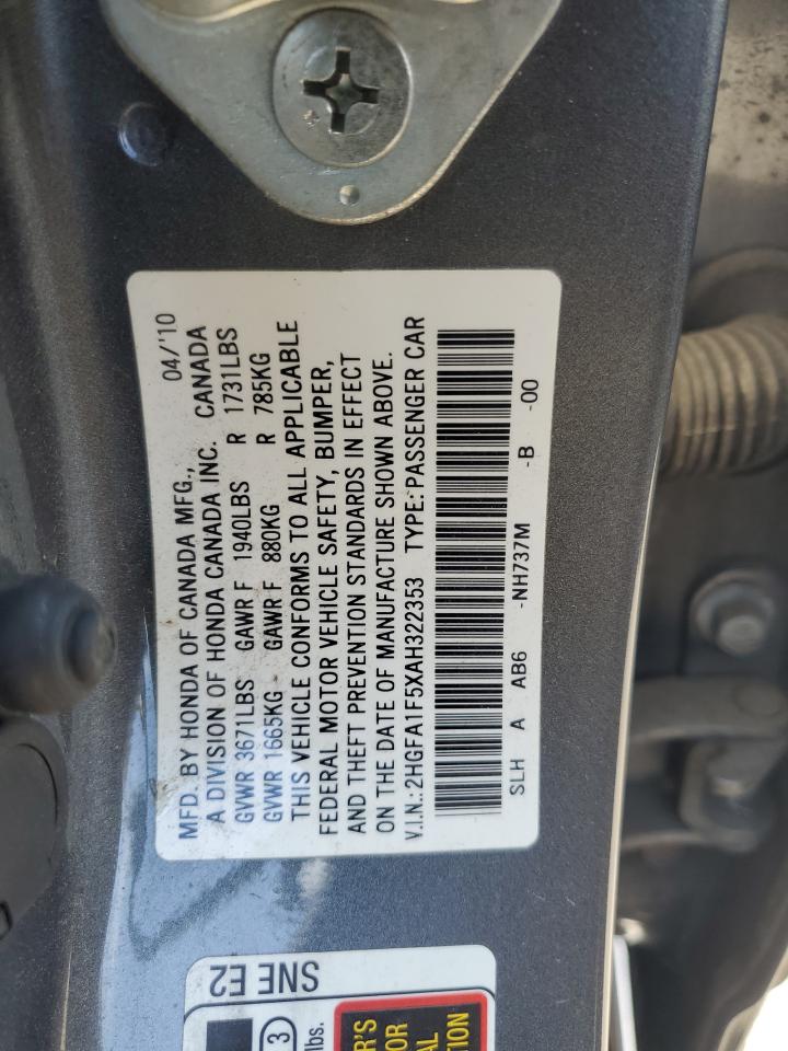 2010 Honda Civic Lx VIN: 2HGFA1F5XAH322353 Lot: 64387045