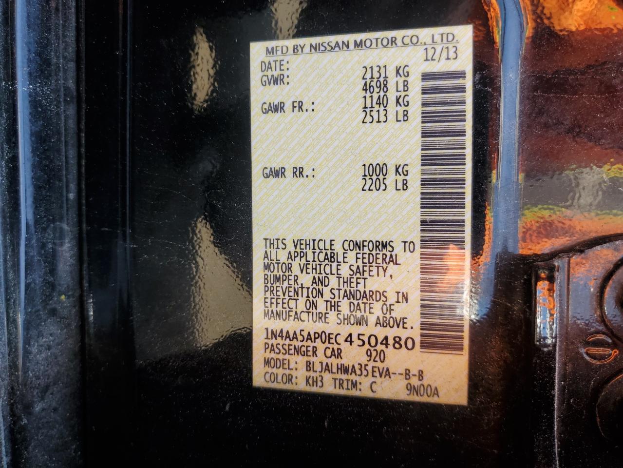 1N4AA5AP0EC450480 2014 Nissan Maxima S